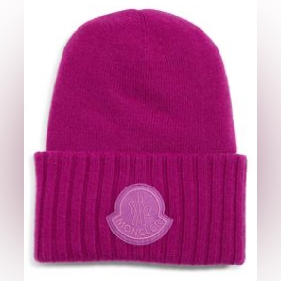 Moncler knitted large women’s wool beanie in magenta - Picture 1 of 6